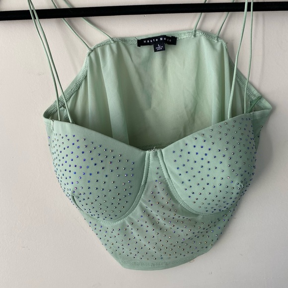 NWT• Haute Monde Mint Green Rhinestone Two Piece Skirt Set Large Festival Rave - Picture 7 of 8